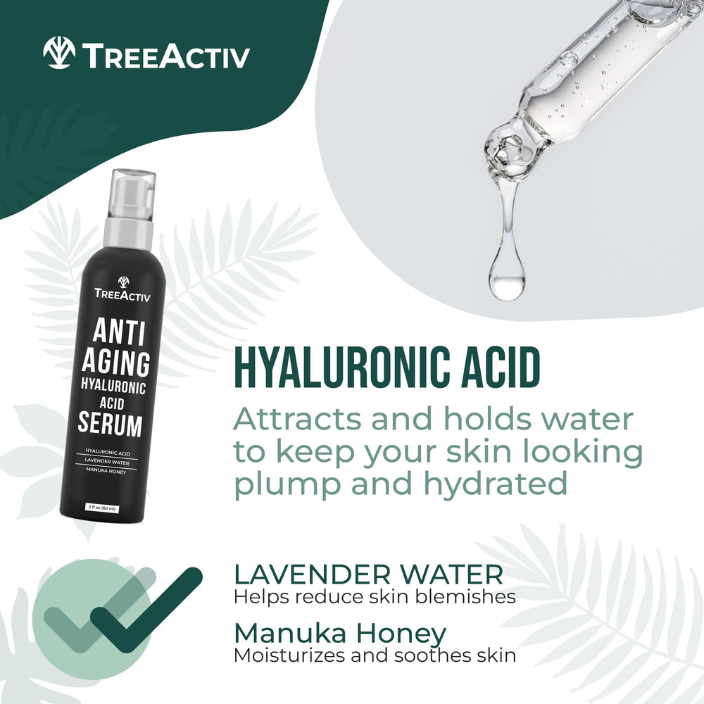 TreeActiv Hyaluronic Serum pea-sized amount applied to skin.