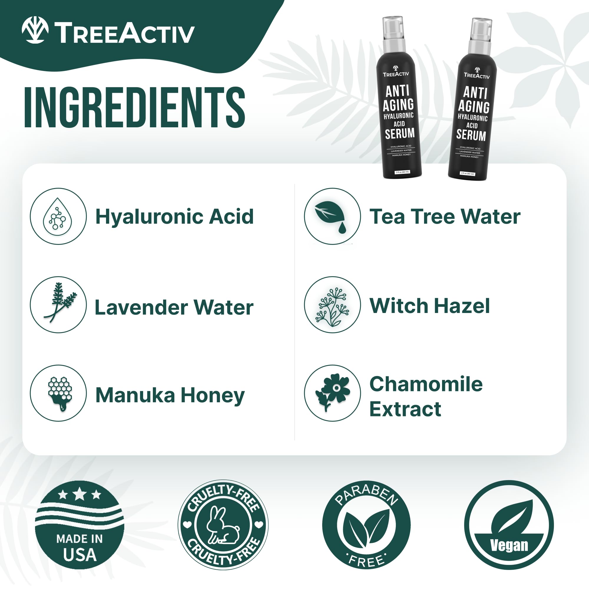 TreeActiv Hyaluronic Serum texture on skin highlighting smooth hydration.