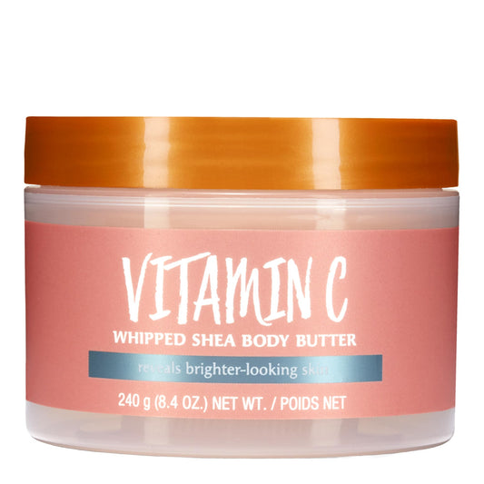 Tree Hut Vitamin C whipped shea butter bottle showing lightweight hydration and a non-greasy feel.