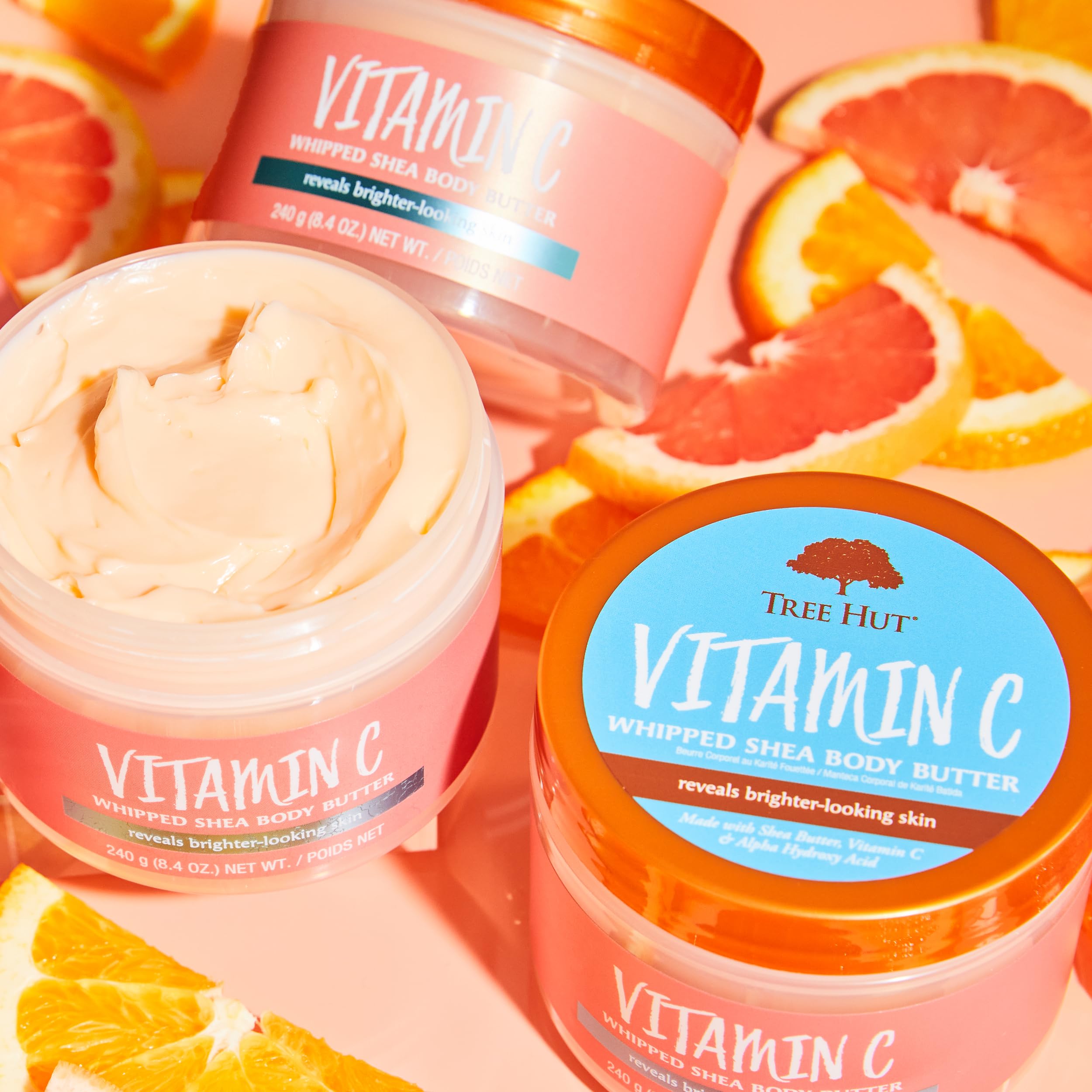 Tree Hut Vitamin C whipped shea butter cream in jar ready for pampering hydration.