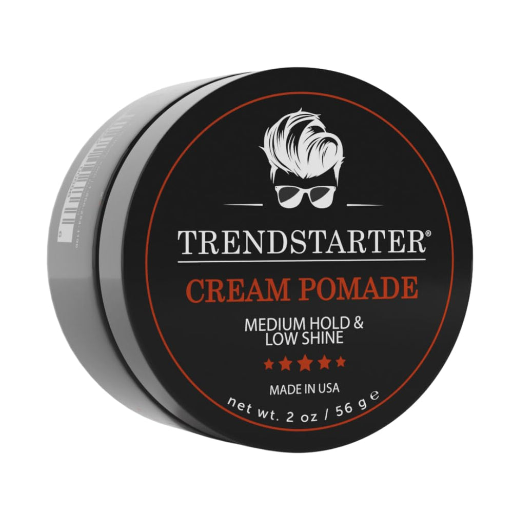 TRENDSTARTER Cream Pomade travel size packaging showcases premium USA-made formula for on-the-go styling.