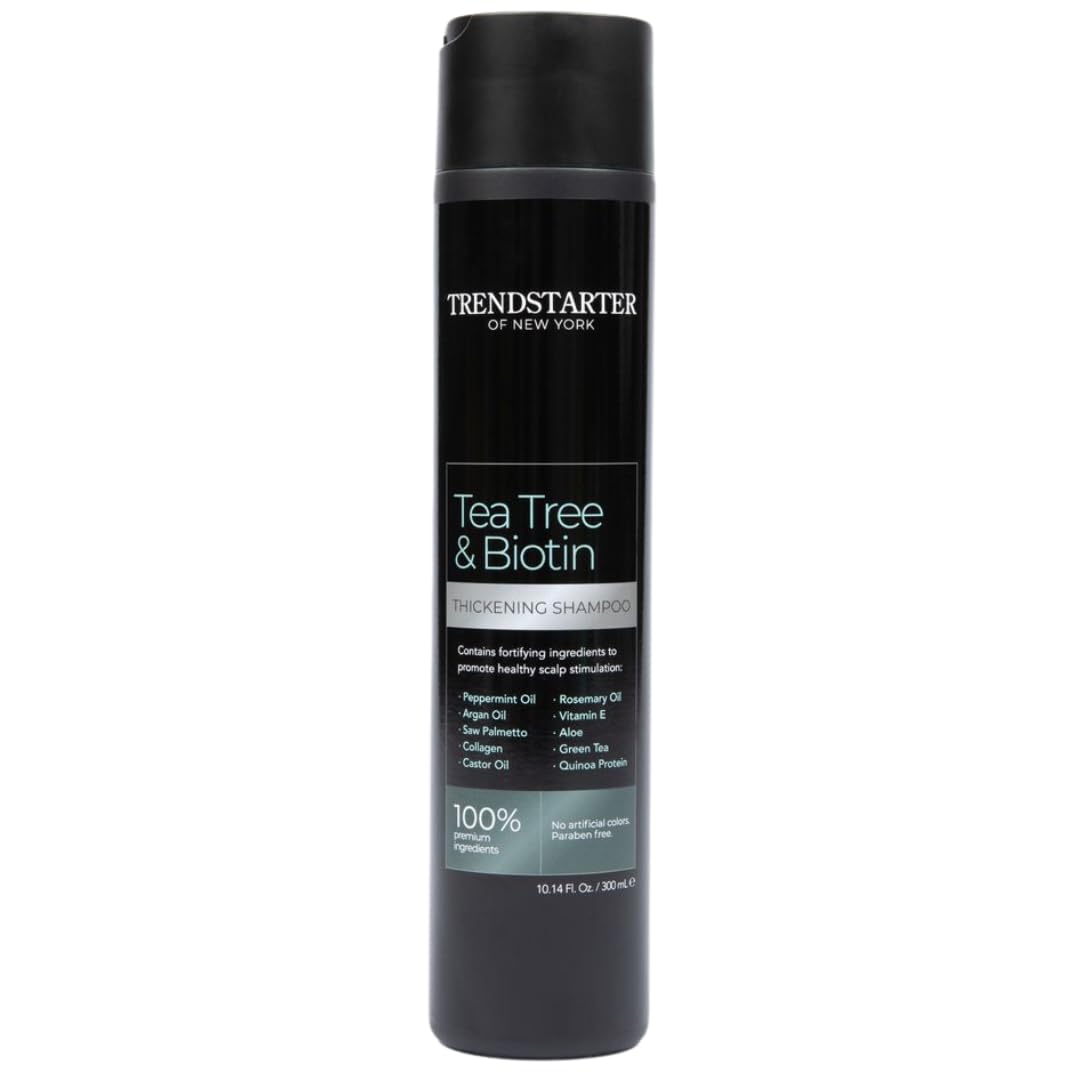 TRENDSTARTER Tea Tree & Biotin Thickening Shampoo bottle for invigorating scalp cleanse.