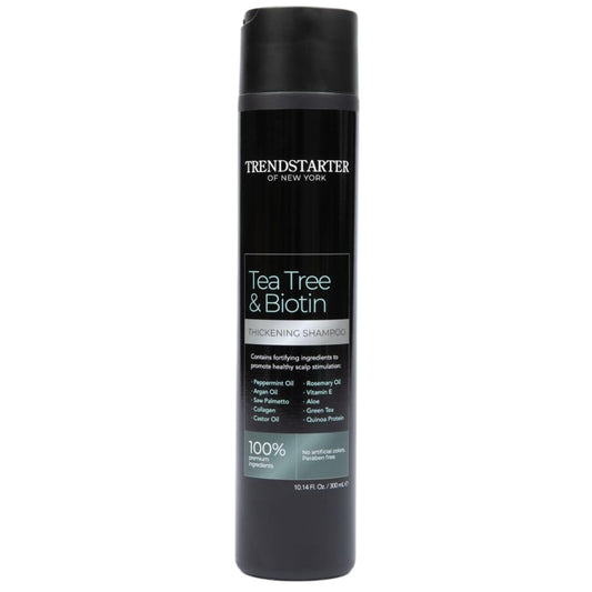 TRENDSTARTER Tea Tree & Biotin Thickening Shampoo bottle for invigorating scalp cleanse.