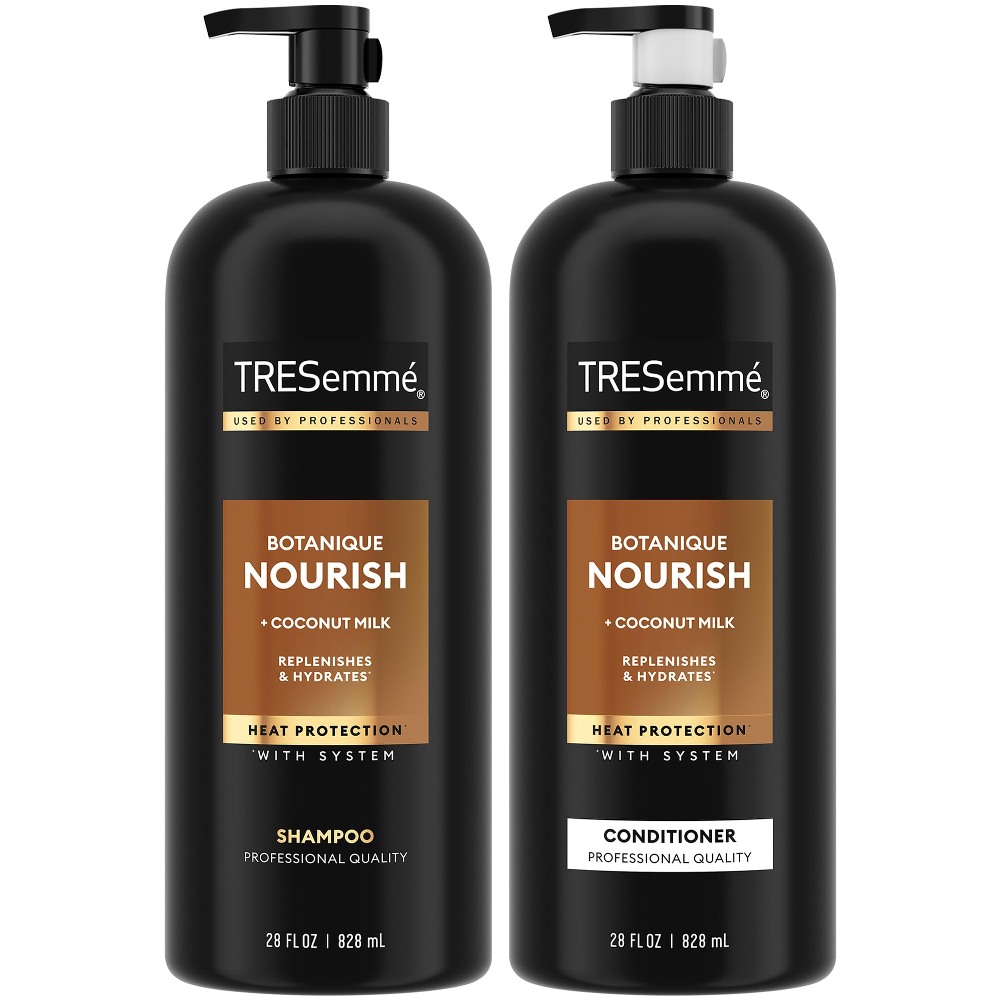 TRESemmé Botanique Nourish shampoo bottle for hydrated, frizz control.