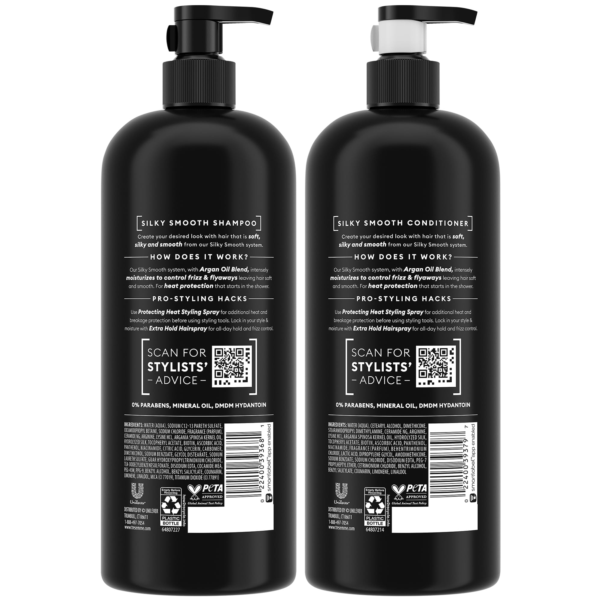 TRESemmé conditioner bottle close-up promotes smooth, manageable hair.