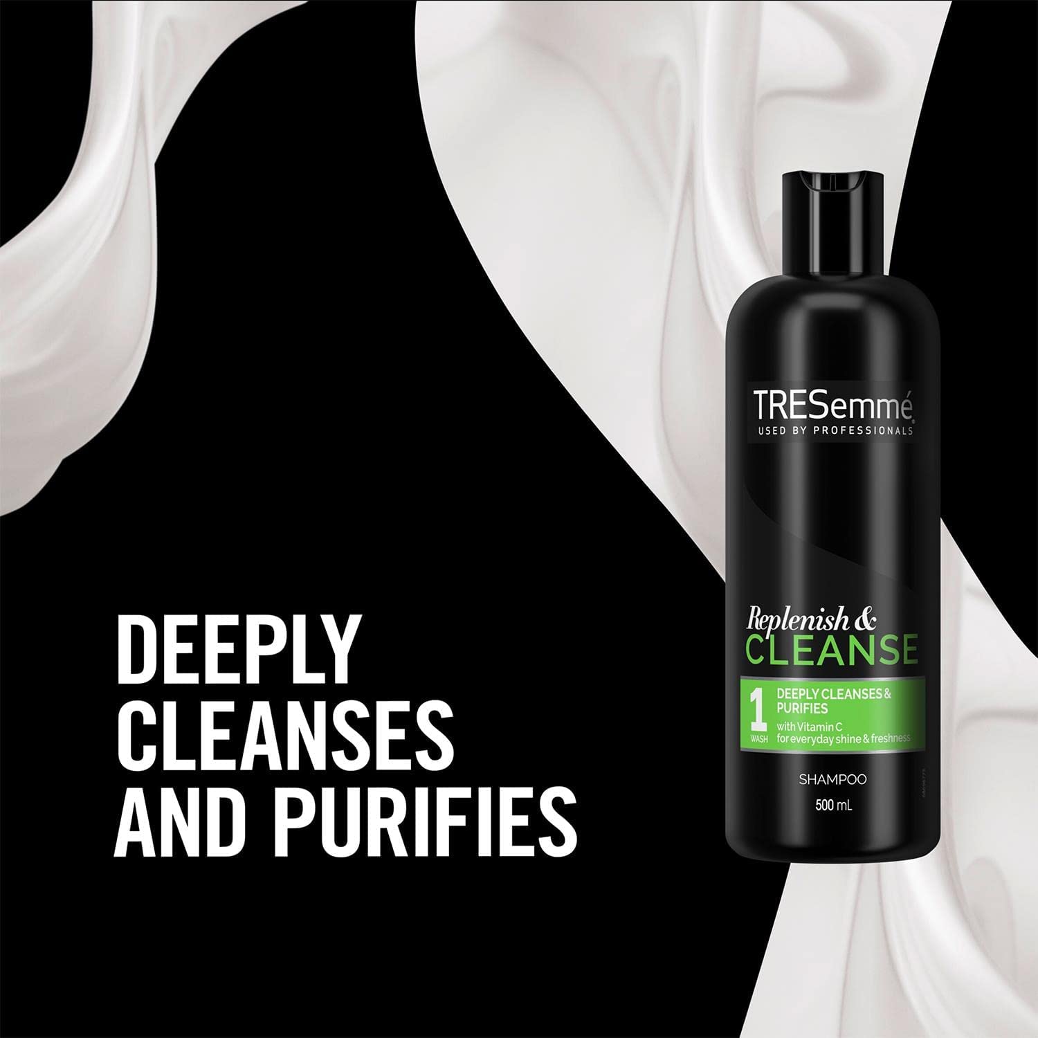 TRESemmé Deep Cleansing Shampoo packaging showcases 500ml bottle for daily use