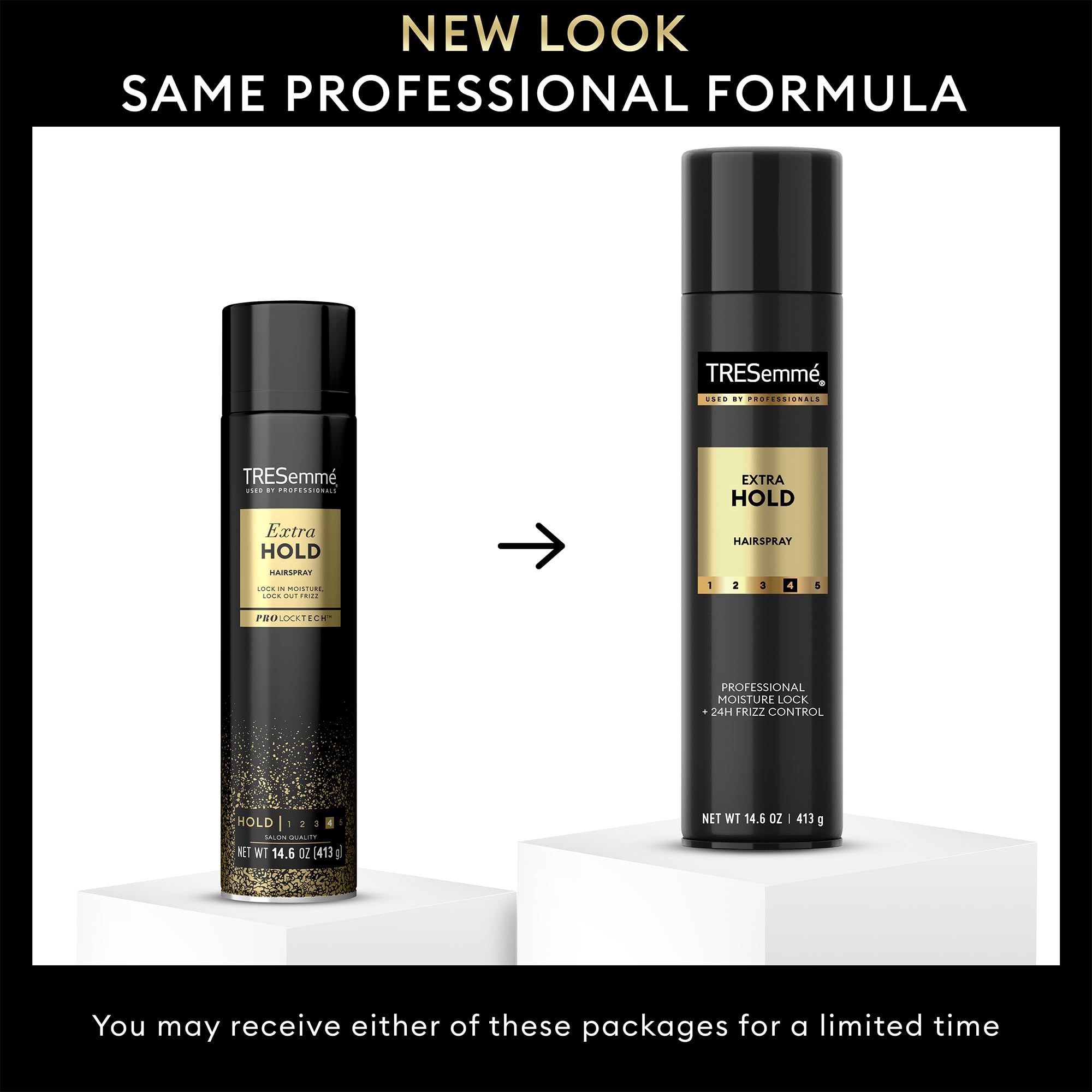 TRESemmé Extra Hold Hairspray label showing 24 hour frizz control