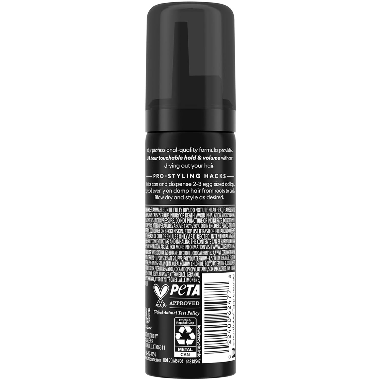 TRESemmé shaping mousse applied on damp hair for smooth sculpting.