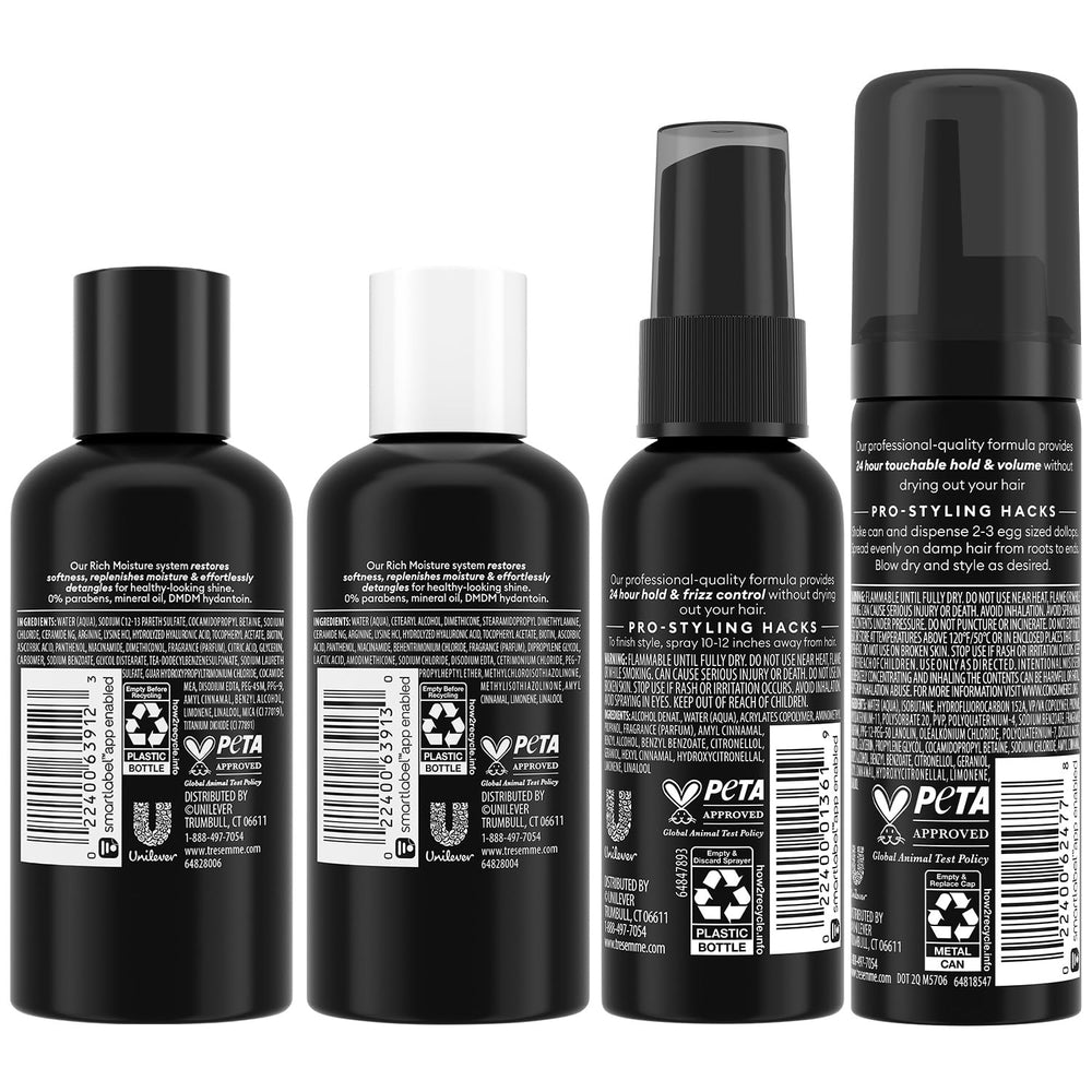 TRESemmé travel conditioner 3oz bottle for lightweight, travel-friendly hydration.