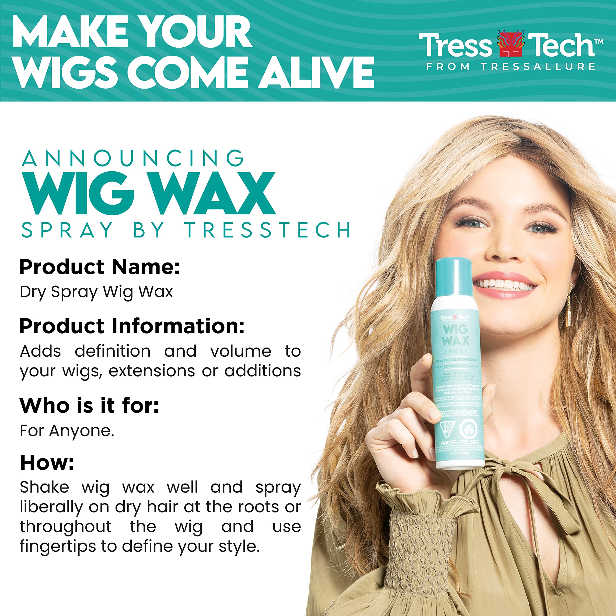 Tressallure TressTech wig wax spray action evenly coats dry wig