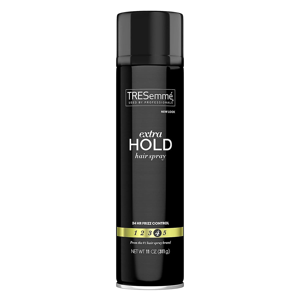 TRESemmé Tres Level Four Extra Hold Hair Spray bottle delivers long-lasting hold.