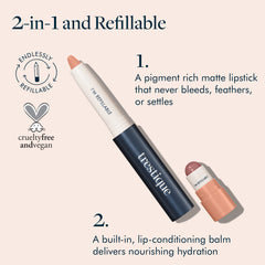 TRE'STIQUE matte lip-crayon texture demonstrates a comfortable, feather-free finish.