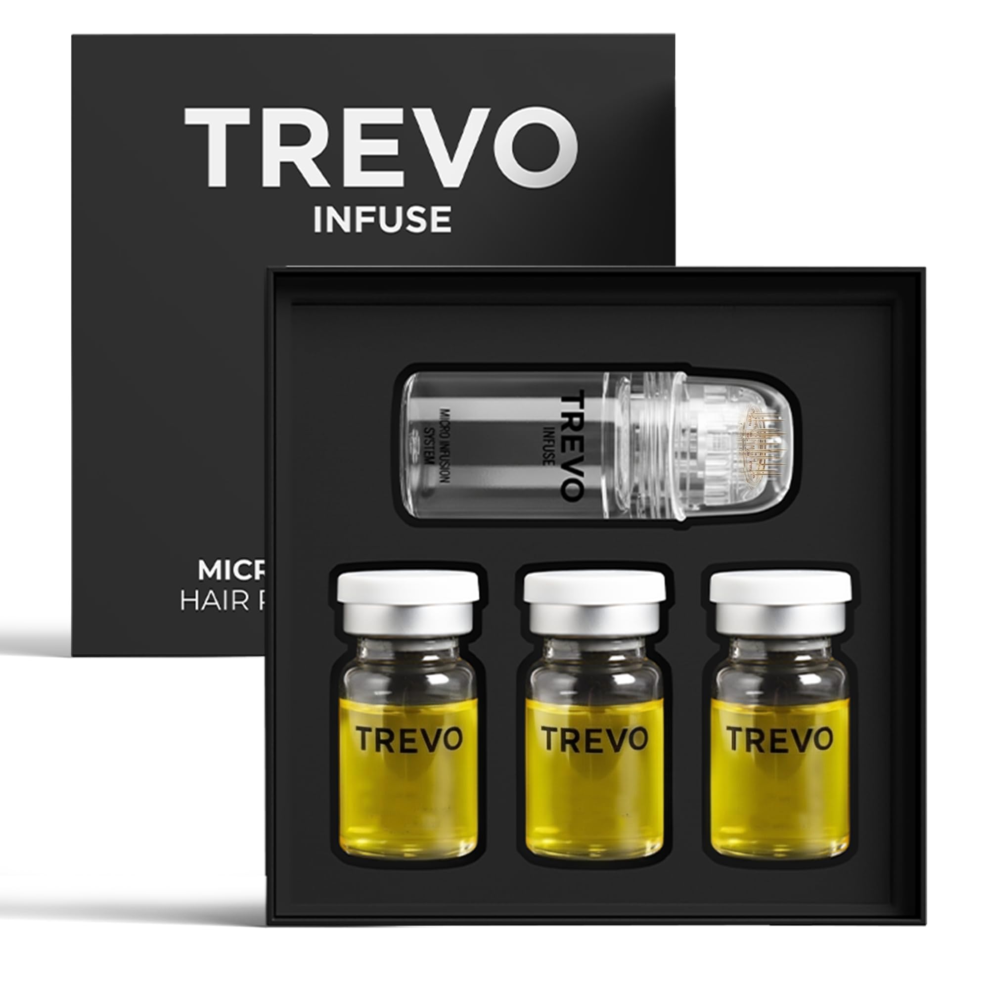 Trevo Micro Infusion Scalp Kit box illustrates a complete daily grooming system.