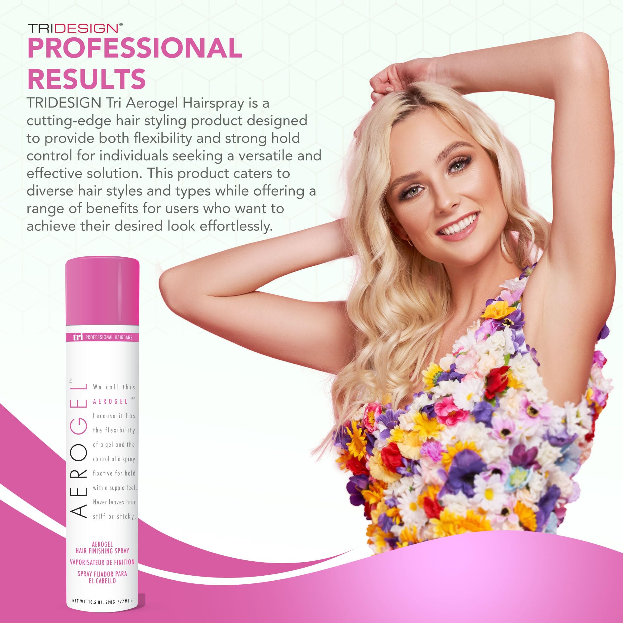Three cans of TRI Design Aerogel Hairspray packaged for value and long-lasting styling.
