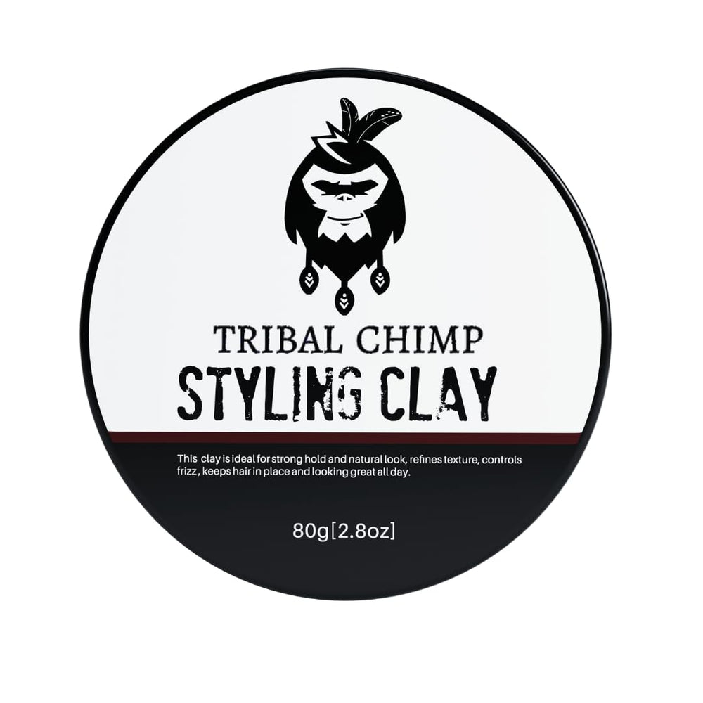 Tribal Chimp Hair Styling Clay front packaging shows matte finish and strong hold.