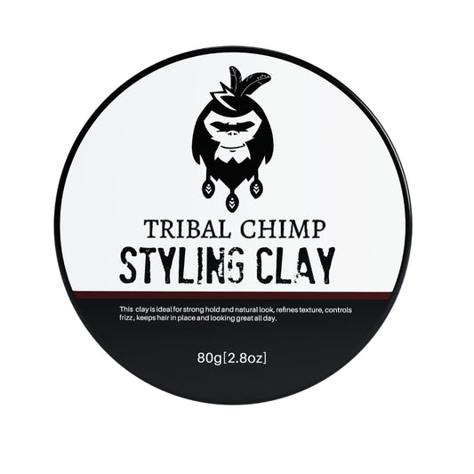 Tribal Chimp Hair Styling Clay front packaging shows matte finish and strong hold.