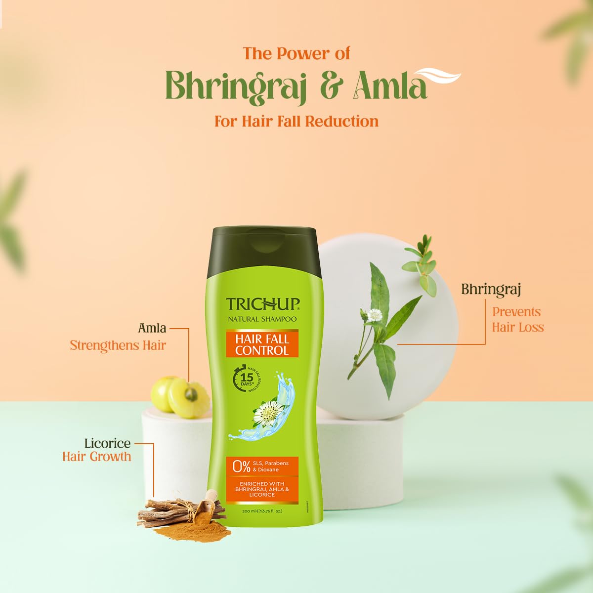 TRICHUP Hair Fall Control Herbal Shampoo bottle lather with rich foam for thorough cleansing.