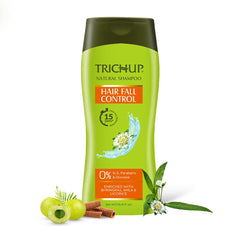 TRICHUP Hair Fall Control Herbal Shampoo bottle pour for gentle cleansing and hair vitality.