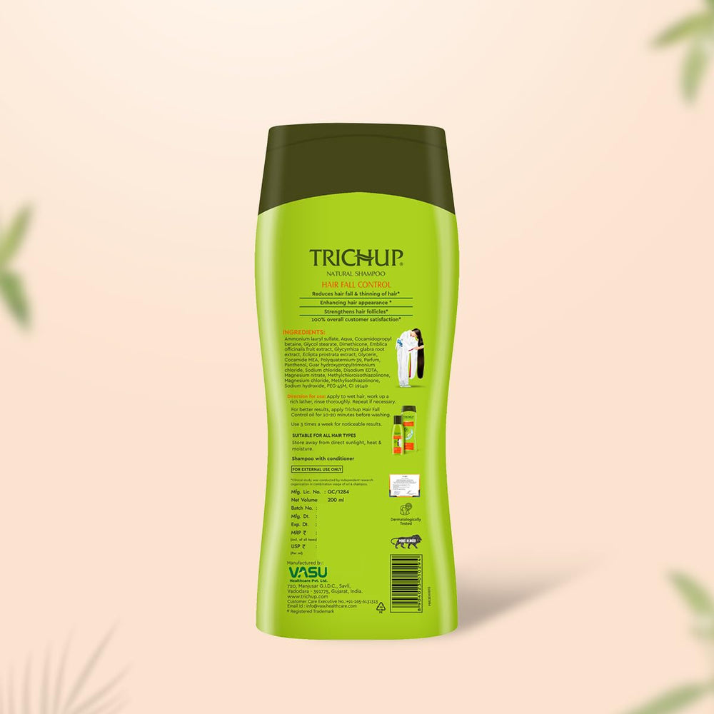 TRICHUP Hair Fall Control Herbal Shampoo front view highlighting bottle and branding.