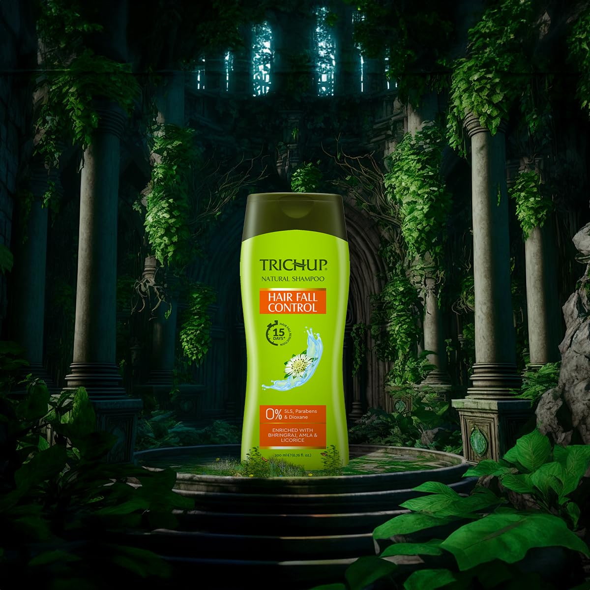 TRICHUP Hair Fall Control Herbal Shampoo pack3 spine showing packaging design.