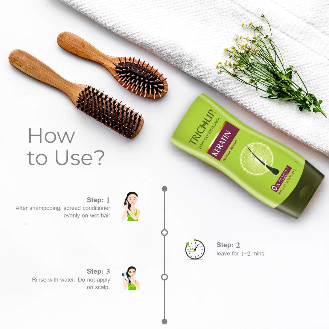 TRICHUP Keratin Conditioner application helps detangle and seal in moisture.