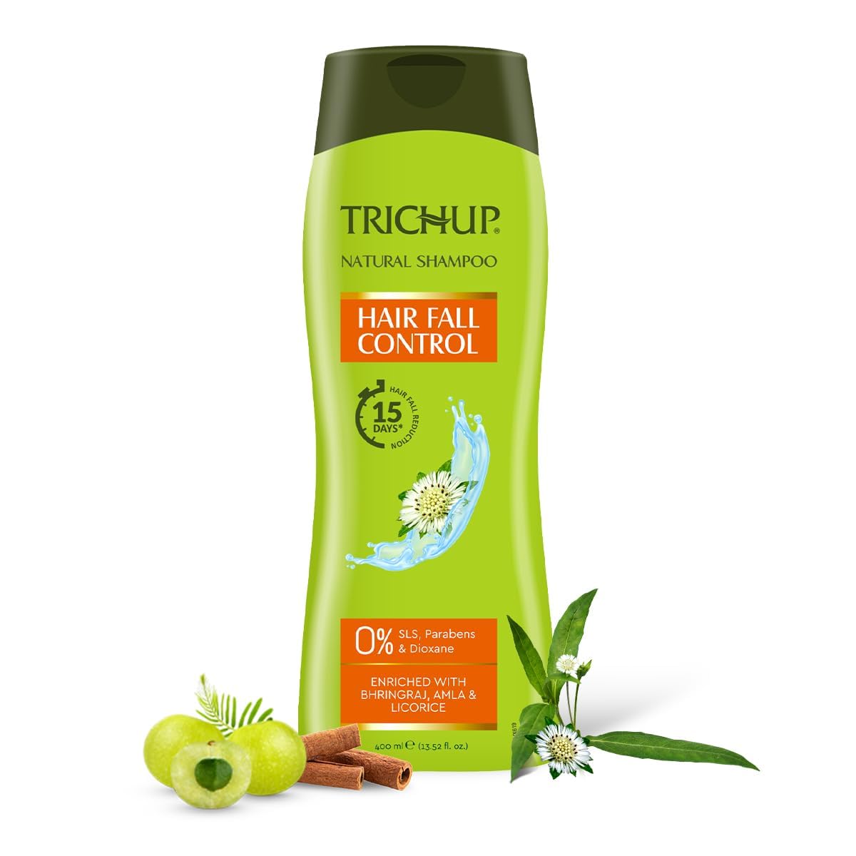 TRICHUP Natural Anti-Hair Fall Shampoo bottle with herbal formula for thinning hair.