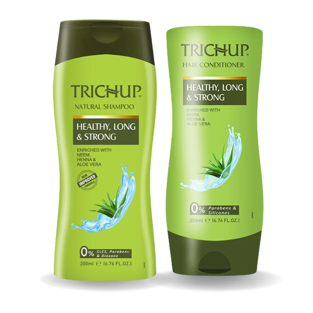 TRICHUP shampoo bottle pour for gentle cleansing and scalp nourishment.