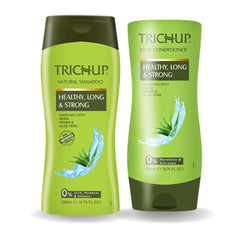 TRICHUP shampoo bottle pour for gentle cleansing and scalp nourishment.