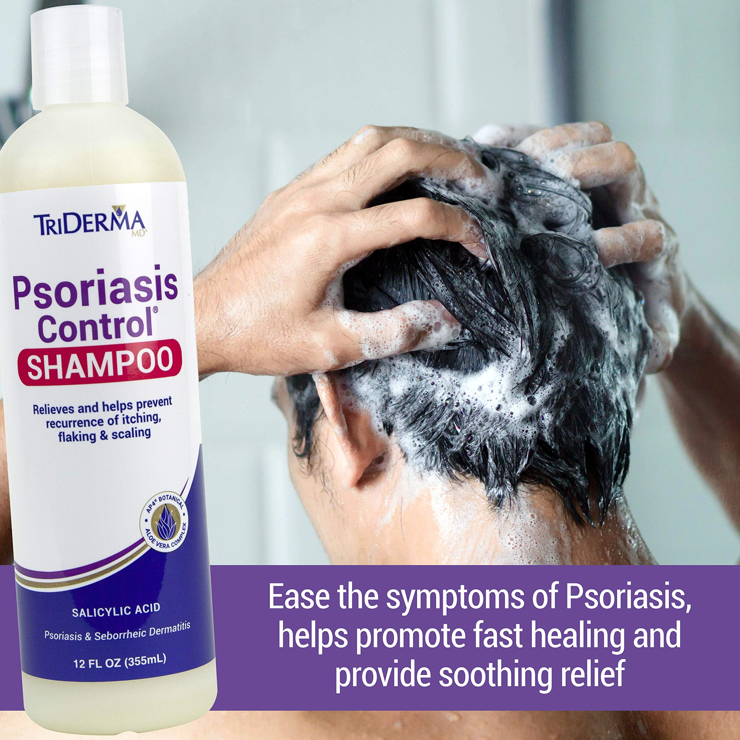 TriDerma Psoriasis Control Shampoo foamy lather provides gentle cleansing for sensitive scalps