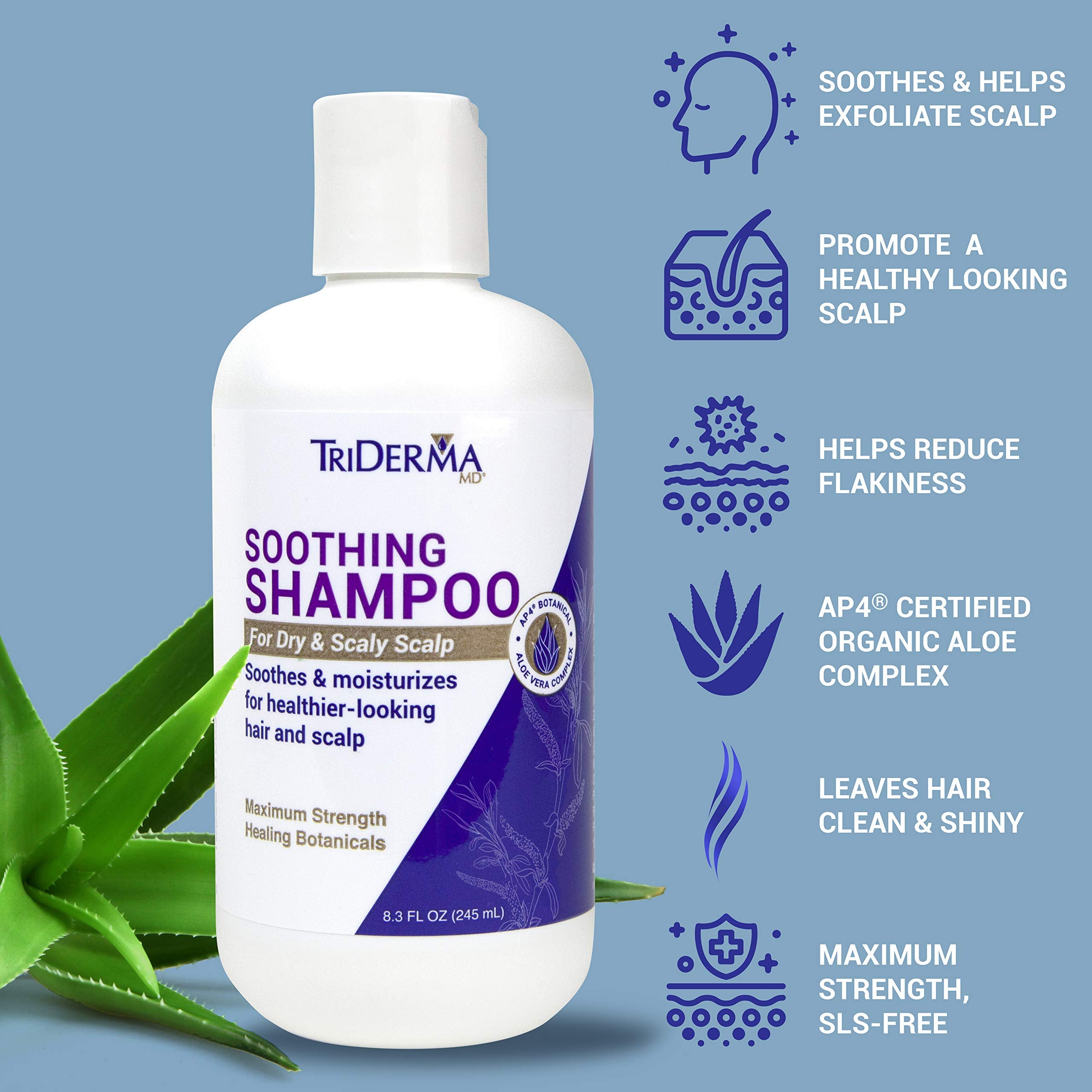 TriDerma Soothing Shampoo lather foam, rich cleansing for all hair types.
