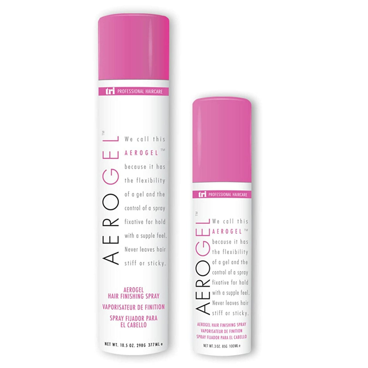 TRI Design Aerogel hairspray bottle top view for long-lasting hold and flexible finish
