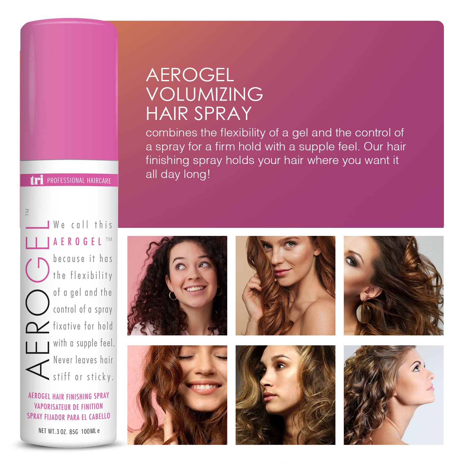 TRIDESIGN Aerogel hairspray on curly waves enhancing definition and bounce.