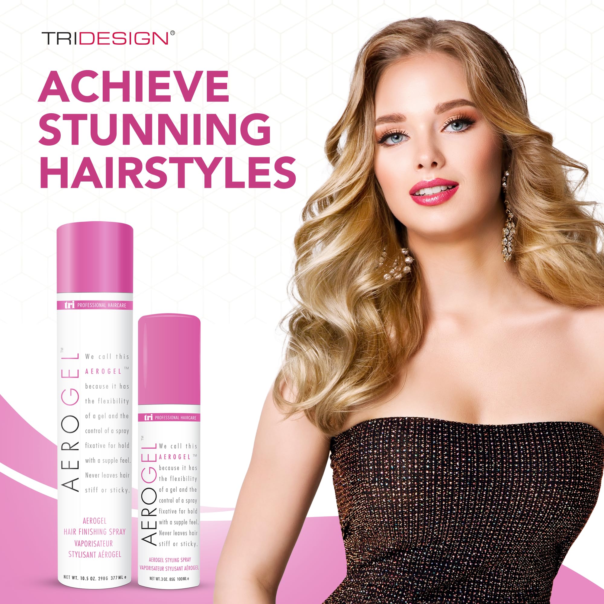 TRI Design Aerogel hairspray spray stream demonstrates rapid drying and smooth finish