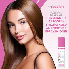TRIDESIGN Aerogel Hairspray on hair showing volume without stiffness