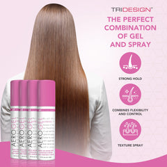 TRIDESIGN Aerogel hairspray shines with fresh, healthy-looking hair all day.