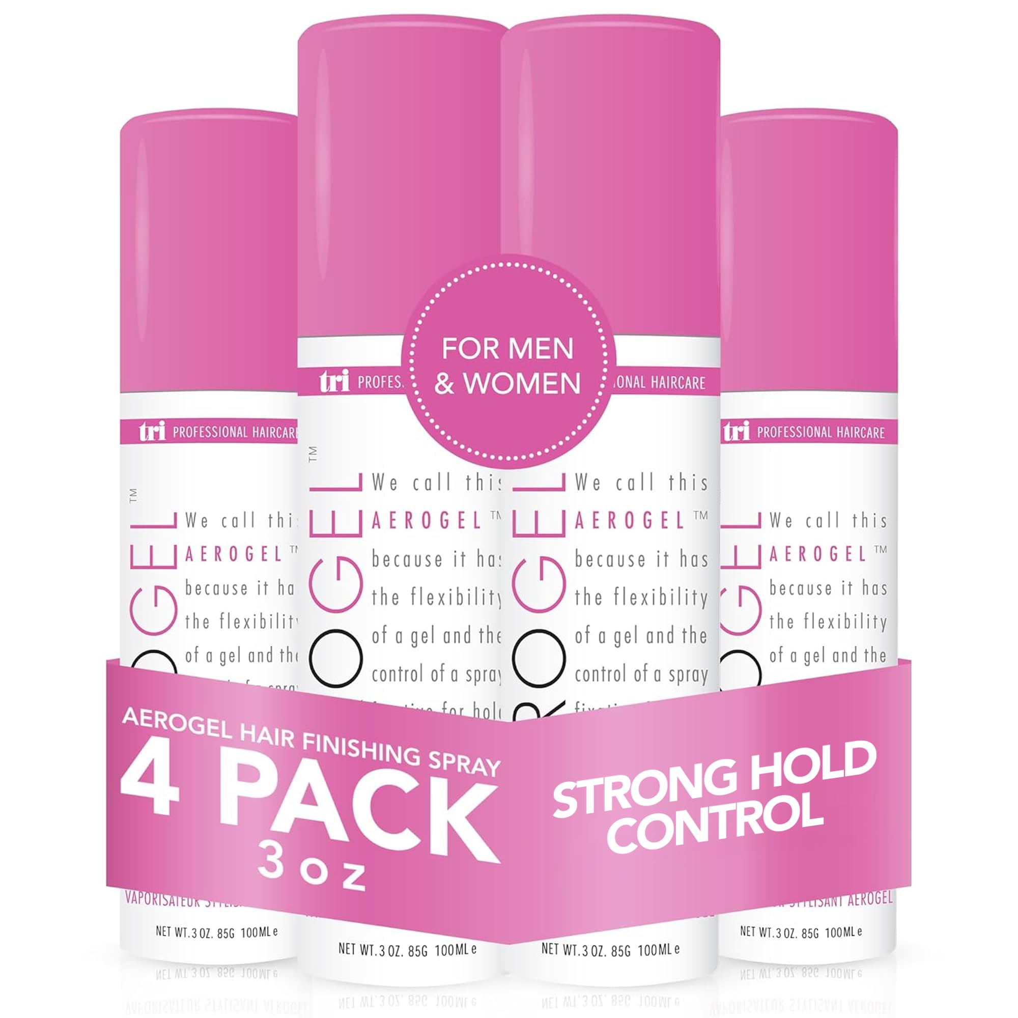 TRIDESIGN Aerogel hairspray bottle shows strong hold for lasting style.