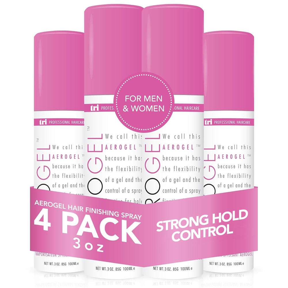 TRIDESIGN Aerogel hairspray bottle shows strong hold for lasting style.