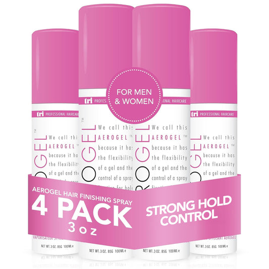 TRIDESIGN Aerogel hairspray bottle shows strong hold for lasting style.
