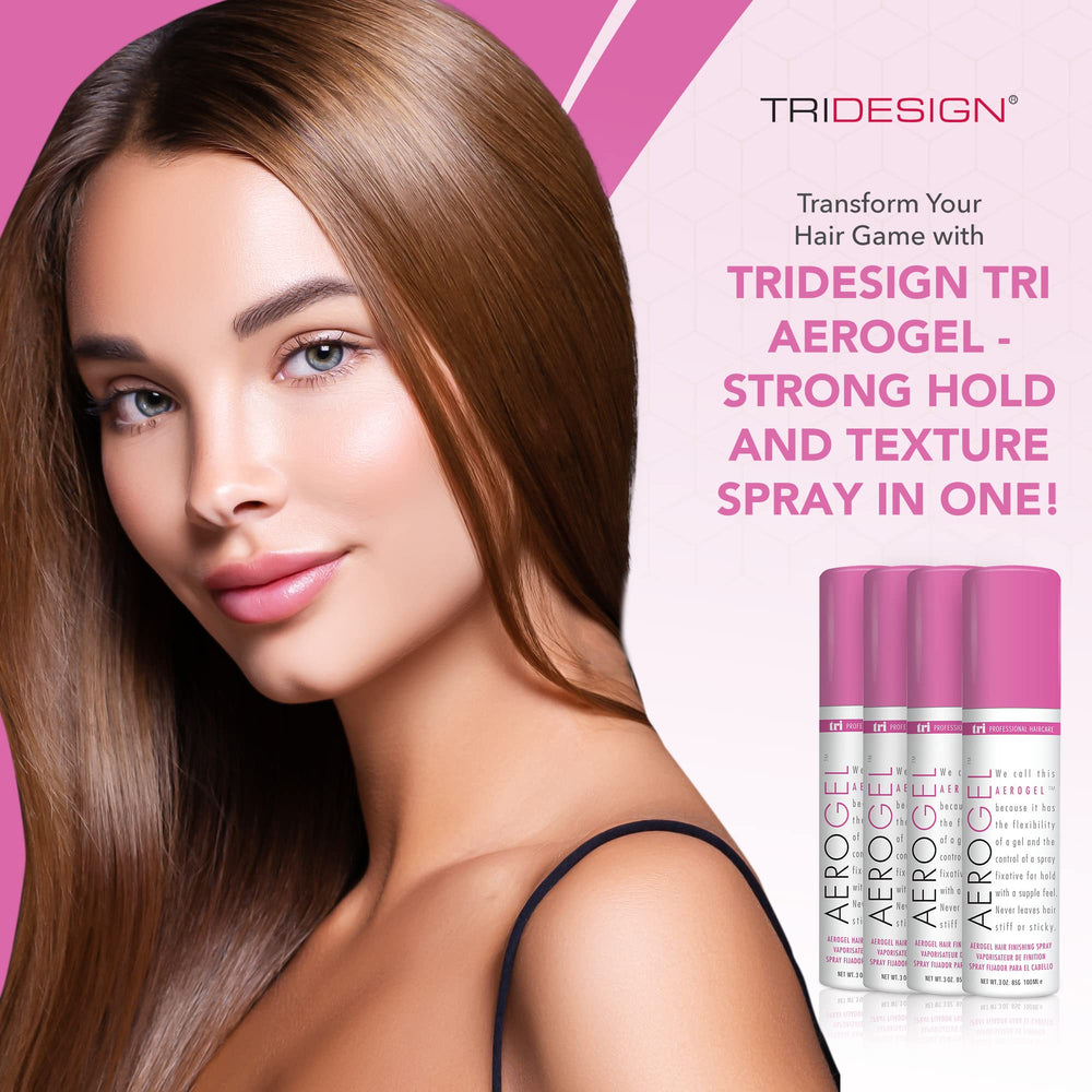TRIDESIGN Aerogel hairspray travel size pack keeps styling ready on the go.