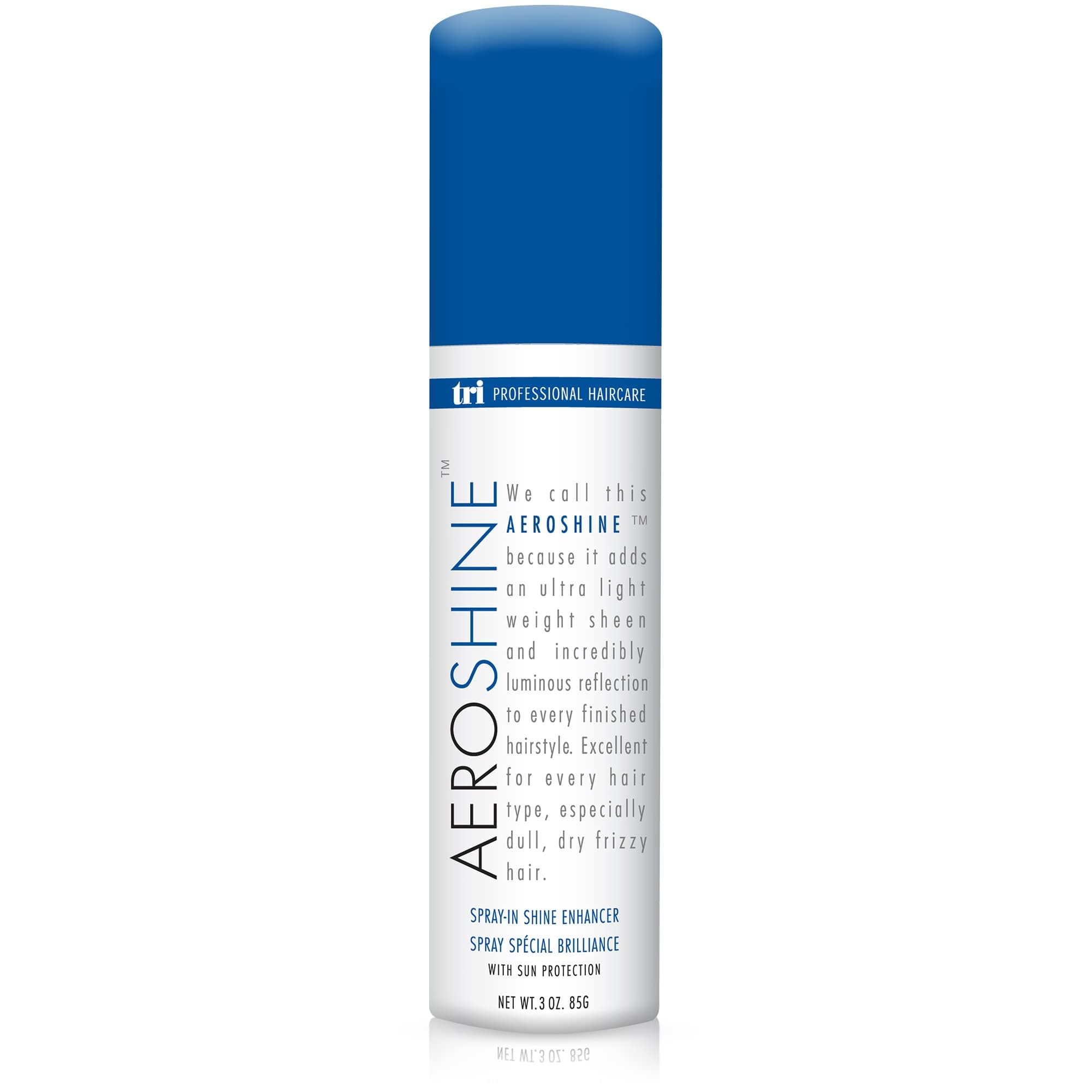 TRIDESIGN Aeroshine finish spray bottle delivers ultra-light shine for all hair types.
