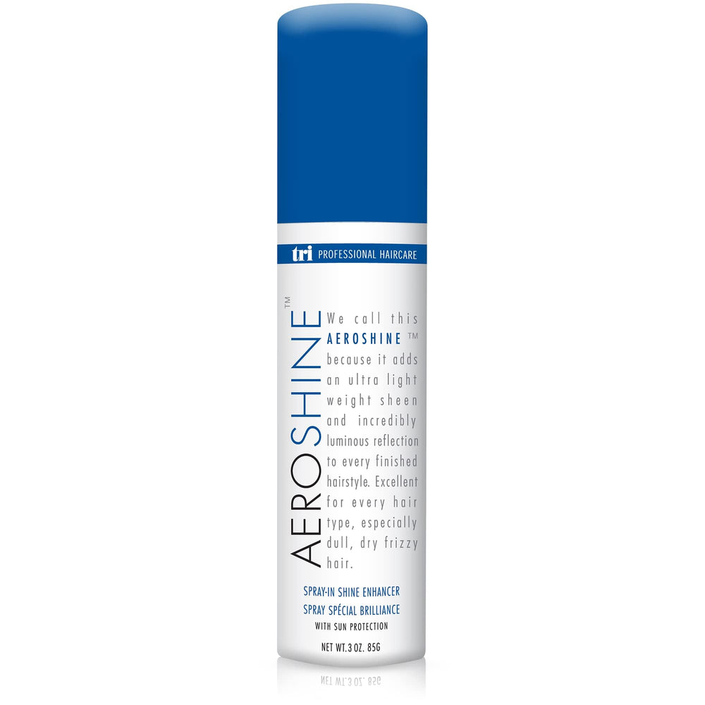 TRIDESIGN Aeroshine finish spray bottle delivers ultra-light shine for all hair types.