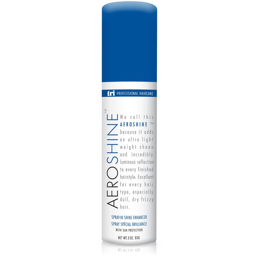TRIDESIGN Aeroshine finish spray bottle delivers ultra-light shine for all hair types.