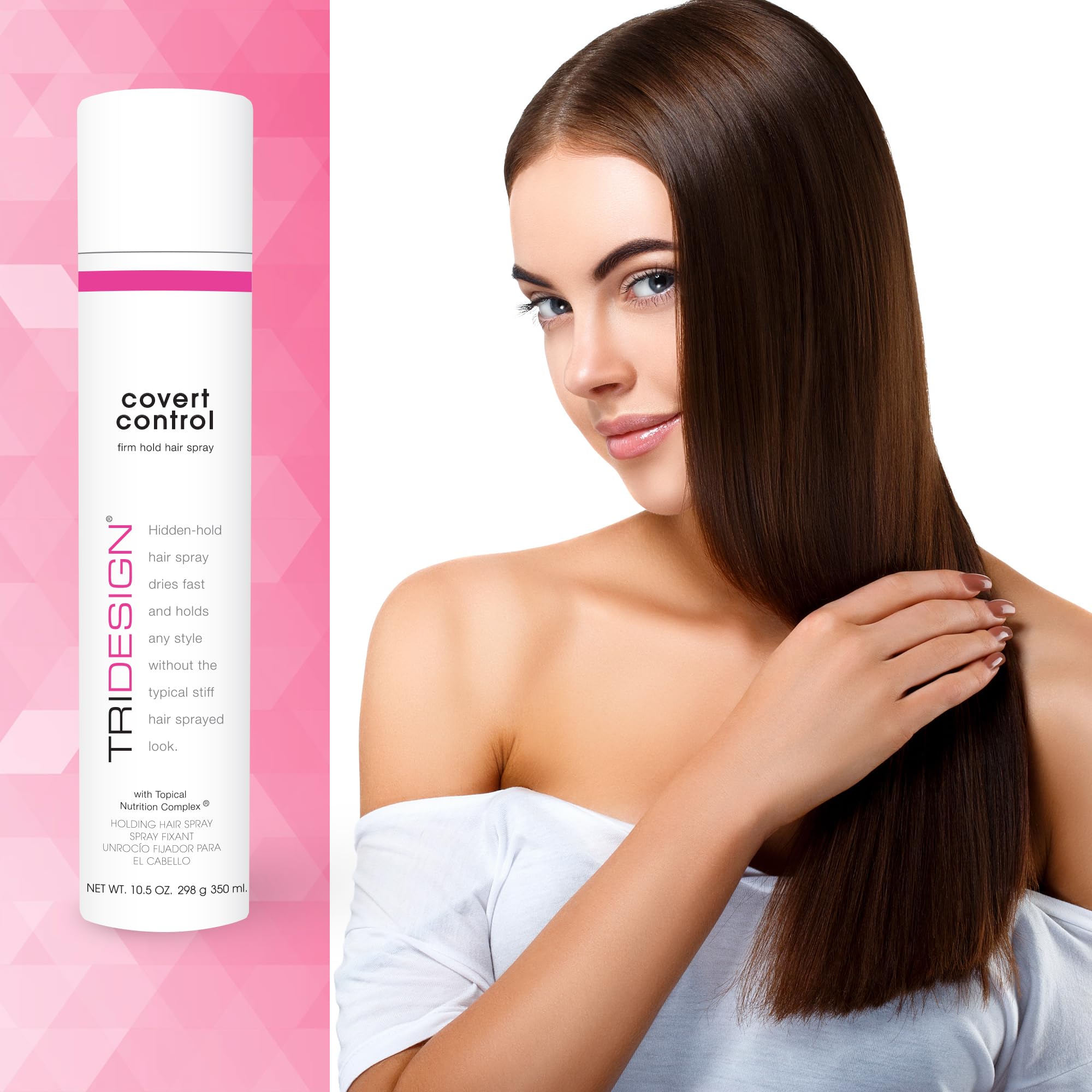 TRI Design Covert Control spray mist demonstrating fast-drying styling.