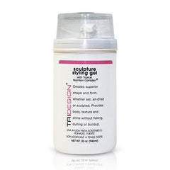 TRIDESIGN Hair Styling Gel bottle showing sleek design and long-lasting shine.