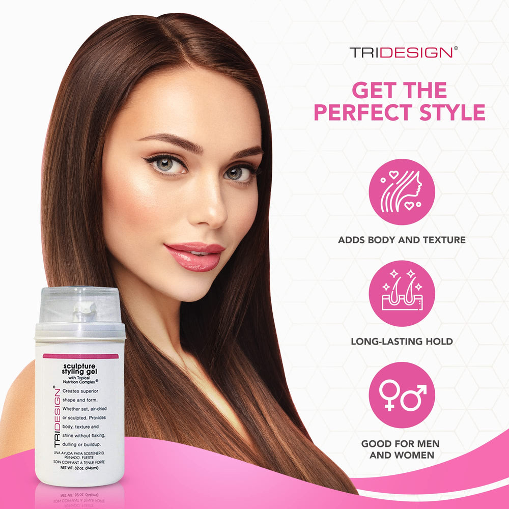 Close-up of TRIDESIGN Hair Styling Gel finish with smooth, shiny hair.