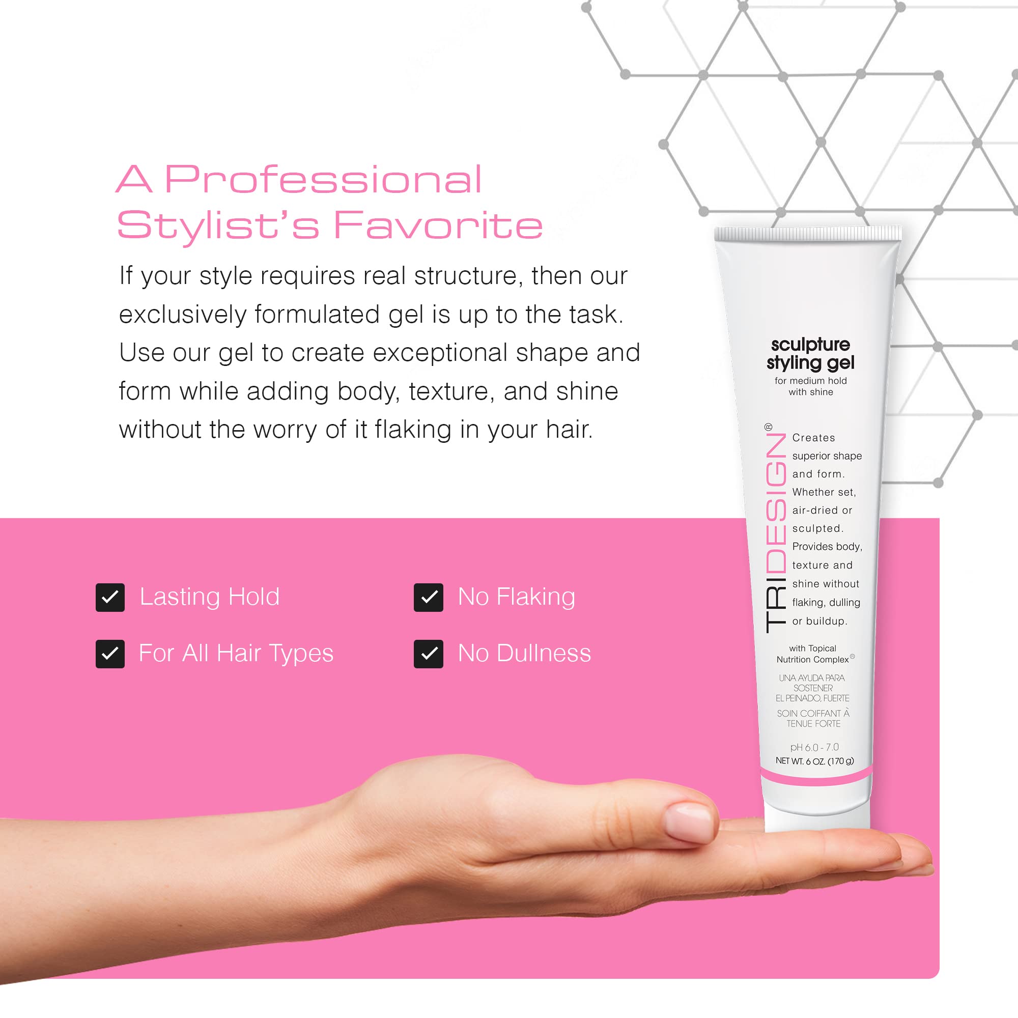 TRIDESIGN Sculpture Gel defines curls with lasting natural texture.