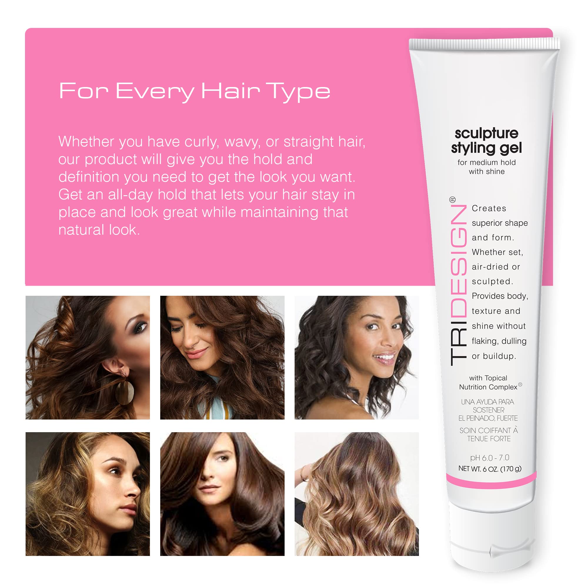 TRIDESIGN Sculpture Gel wet-look style for sleek hair finish.