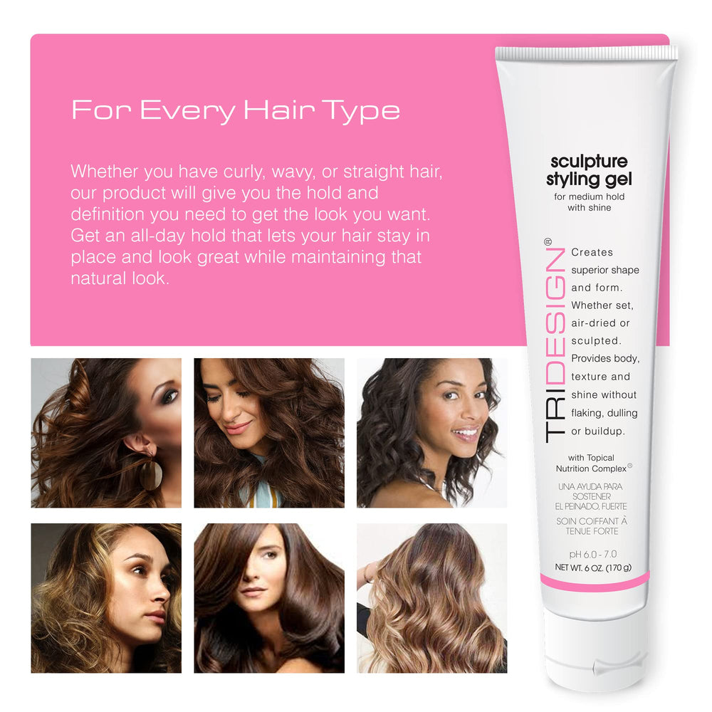 TRIDESIGN Sculpture Gel wet-look style for sleek hair finish.