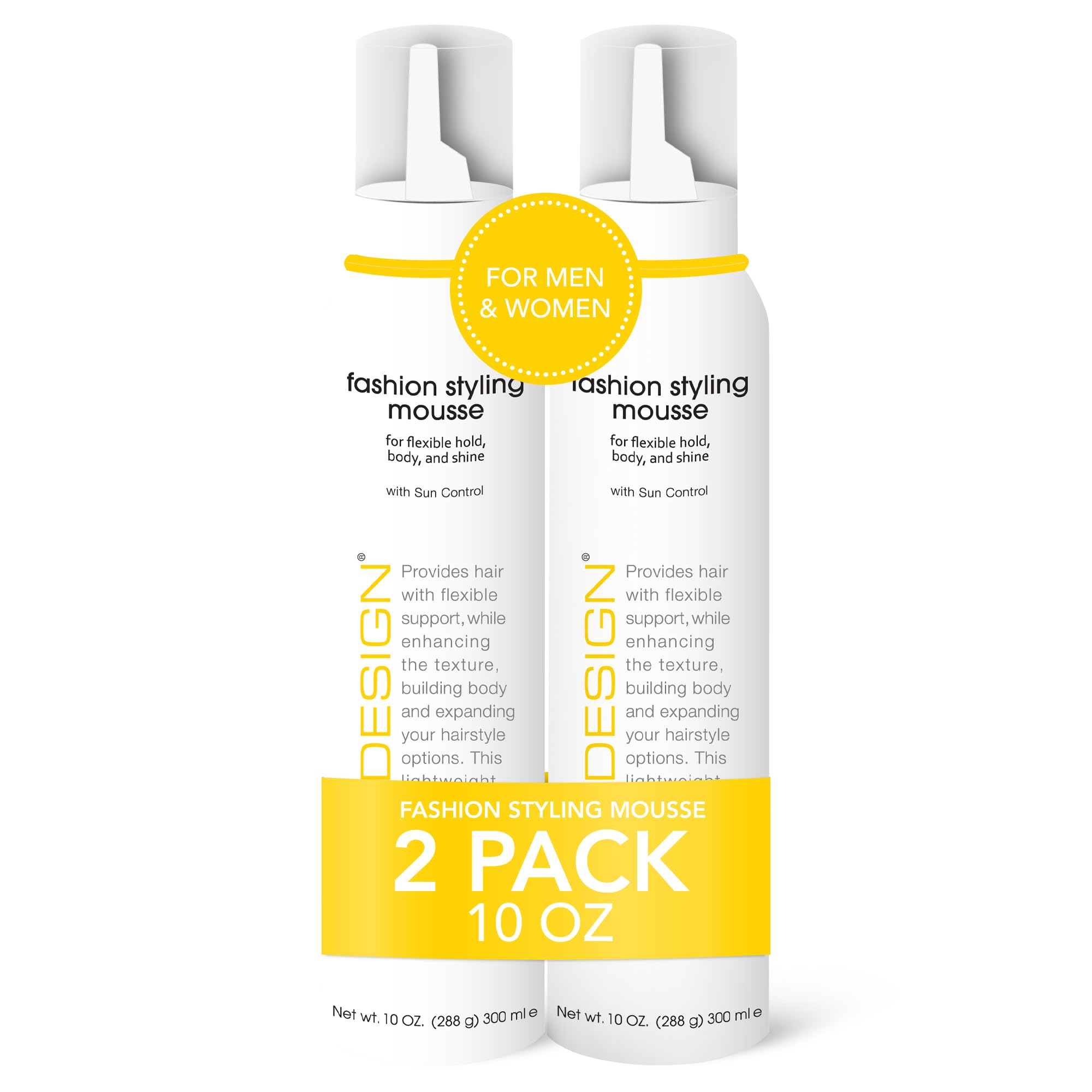 TRI Fashion Volumizing Mousse bottle closeup highlights frizz control and shine.