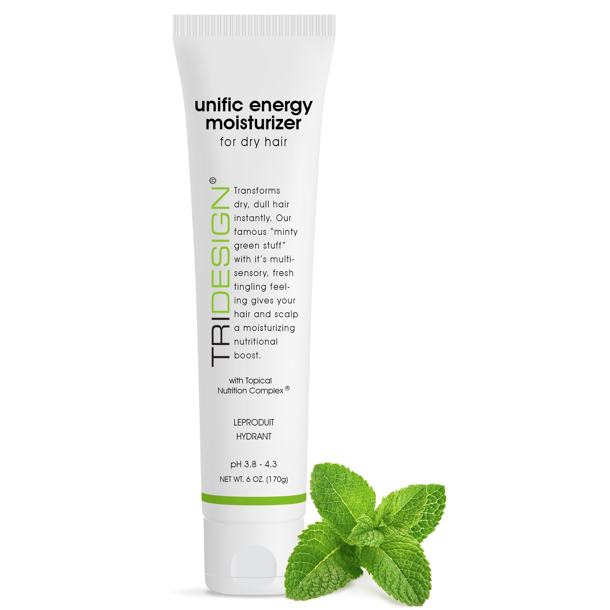 TRIDESIGN Unific Energy bottle pour demonstrates easy application and frizz control on curls.